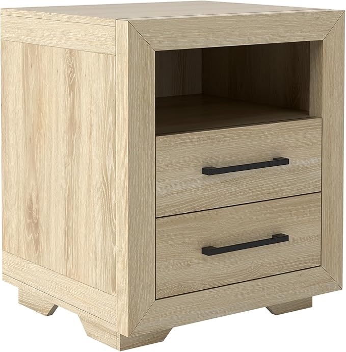 Hazel 2 Drawers End Table, 21" Side Table with Open Storage Shelf, Solid Modern Rustic Nightstand for Bedroom, Living Room or Home Offices
