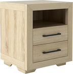 Hazel 2 Drawers End Table, 21" Side Table with Open Storage Shelf, Solid Modern Rustic Nightstand for Bedroom, Living Room or Home Offices