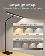 SUPERDANNY LED Desk Lamp for Home Office, Eye-Caring Desk Light with Base, 12W Touch Control 3 Colors Dimmable Brightness, Gooseneck Architect Lamp for Computer Monitor Reading Workbench, Black