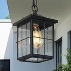 LOG BARN Outdoor Pendant Light Fixture, Farmhouse Exterior Lights, Anti-Rust Ceiling Outdoor Light with Seeded Glass, Lantern Hanging Light for Front Door, Entry, Porch, and Gazebo