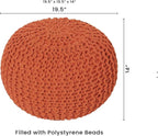 REDEARTH Round Pouf Ottoman - Hand Knitted Cable Boho Poof - Pouffe Circular Footrest for Living Room - Bedroom - Patio - 100% Cotton (19.5"x19.5"x14") - Burnt Orange