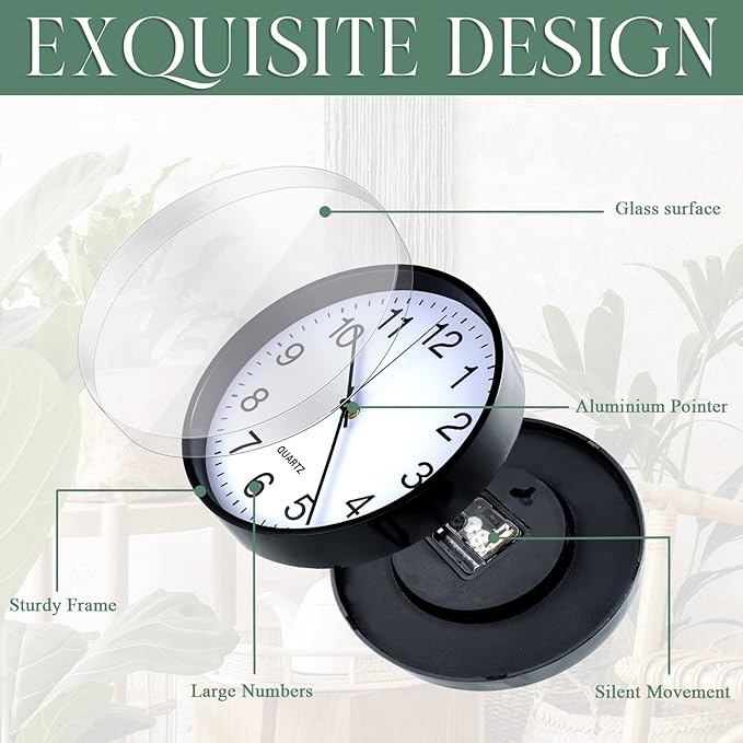 Batiyeer 6 Pcs 6 Pcs Silent Wall Clock Bulk 10 Inch Non Ticking Modern Wall Clocks Battery Operated for Classroom Home Office Kitchen School Living Room Decor (Black)