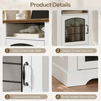 HOOBRO Small Farmhouse End Table for Living Room, Rustic Nightstand with Charging Station, Wooden Sofa Side Table with Tempered Glass Barn Door, for Bedroom, White and Walnut WH405UBZ01