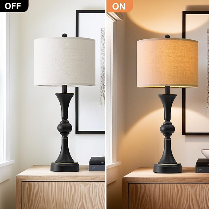 Table Lamps Set of 2, 28" Tall Bedside Table Lamp for Living Room, Bedroom, End Table Lamps with USB A+C Charging Ports, Modern Nightstand Lamps, Matte Black Finish, Farmhouse