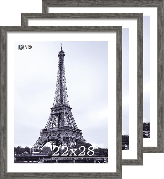 VCK 22x28 Frame Set of 3, Gray Solid Wood Poster Picture Frame, Exclusive Wood Grain, Wall Gallery Frame
