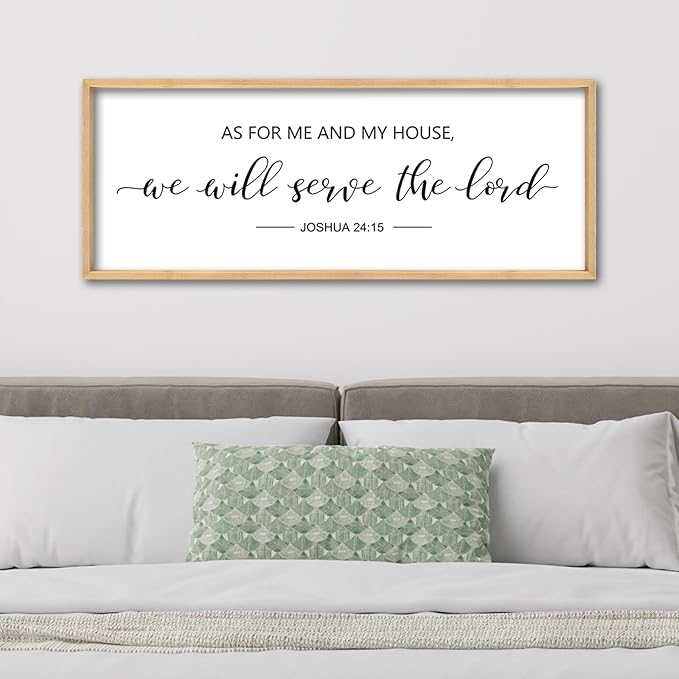 ZZJJHYWGQ As For Me And My House We Will Serve The Lord Wall Decor Art 32" x 12" Large Bible Verse Sign for Bedroom Christian Wood Framed Wall Hanging (Wood)