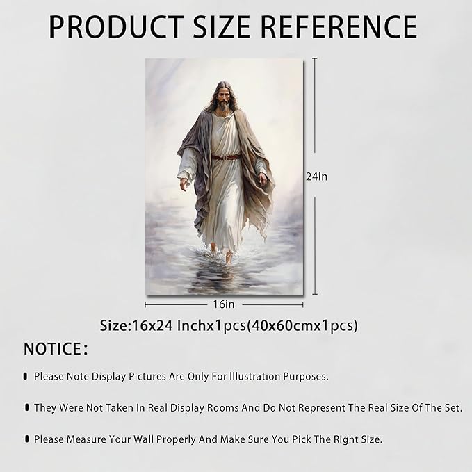 Fantasy Artists Unframed Jesus Christ Wall Art Jesus Walking On Water Canvas Wall Decor Christian Painting Prints Biblical Religious Room Decor for Church Prayer Room Christian School 16" x 24"