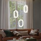 Dimmable Oval Pendant Light Modern LED Pendant Lights for Kitchen Island Adjustable Crystal Ring Chandelier for Dining Room Bedroom Living Room 3-Light Silver