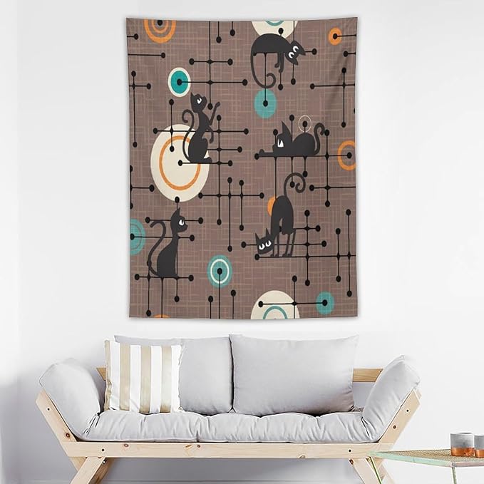 ICMOLYYENLO Boho Medieval Cat Tapestry, Abstract Atomic Starburst Geometric Aesthetic Art Wall Hanging For Bedroom Living Room Dormitory 60x60 Inches