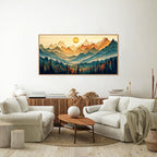 Tinonedraw Large Mountain Framed Canvas Wall Art, Boho Nature Forest Wall Decor, Neutral Wooden Pine Trees Artwork, Sunrise Ridge Landscape Art Printing for Living Room Bedroom Office 20"x40"