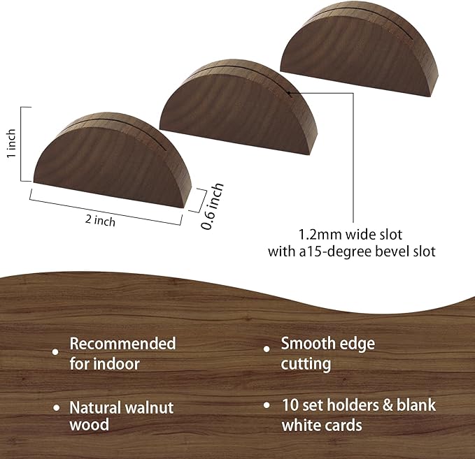 UNIQOOO 10 Set 2" Arch Walnut Wood Stand with Cards |1.2mm Slot, for Name Cards, Place Card Holder, Photo Display Stand | for Event Decor, Retail Shop, Cafe Restaurant Menu, Business Card, Name Tag