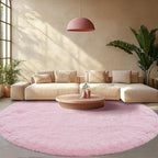 Round Area Rug for Living Room: Pink Shag Rugs for Living Room- 8x8 Feet Large Fluffy Round Rugs- Shag Shaggy Pink Rugs Soft Plush Indoor Carpets for Bedroom, Nursery, 8ft