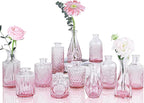 Pink Glass Bud Vases Set of 12, Mini Flower Vase for Centerpieces, Small Vases in Bulk for Wedding Decorations, Vintage Vase for Table, Home Décor