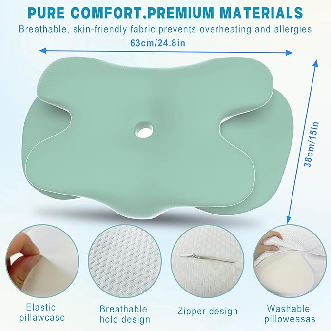 Cervical Pillow for Neck and Shoulder Pain Relief, Ergonomic Neck Pillow for Sleeping, Contour Memory Foam Cervical Pillow, Neck Pillow for Side Back Stomach Sleepers with Silk Fabric (Light Green)