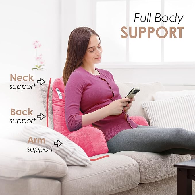Nestl Reading Pillow Standard Bed Pillow, Back Pillow for Sitting in Bed Shredded Memory Foam Chair Pillow, Reading & Bed Rest Pillows Light Pink Back Pillow for Bed, Bed Chair Arm Pillow with Pockets
