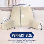 ComfortSpa Reading Pillow for Bed Adult Size, Back Rest Pillow with Arms, Pockets and Washable Cover; Use as a Back Pillow for Sitting in Bed for Bedrest or Relief from GERD Heartburn (X-Large Cream)