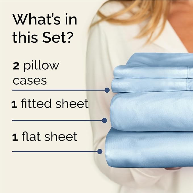 Twin XL Sheets Set 4 Piece - Includes 2 Pillowcases - Bed Sheets Twin XL Size - Soft Hotel Luxury Bedding - Cooling, Comfy & Breathable - 1 Flat & 1 Fitted & 2 Pillowcases w/ Deep Pockets - Baby Blue