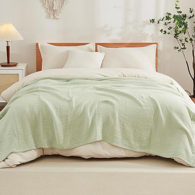 EMME Cotton Throw Blanket for Couch Soft Muslin Blankets 50"x60" Lightweight Breathable Blanket All Season Gauze Blanket, Mint Green