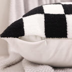 Alysheer Checkered Embroidered Decorative Throw Pillow Covers 18"x 18" Set of 2, Farmhouse Cottage Black White Plaid Tufted Patterned Cotton Canvas Cushion Case for Sofa Couch Bed Living Room