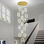 Large Crystal Chandeliers for Stairs Long Spiral Chandelier for High Ceilings LED Crystal Ring Chandelier Dimmable 2700K-6000K 16-Light Gold