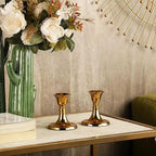 Rely+ Candlestick Holders Set of 2 Mini Stand Dinning Table Centerpiece Candle Holders Taper Candlesticks Holders Decor Home Candle Holder for Mantel Decorations (Gold)