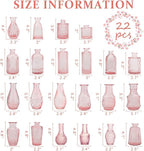 BEAHOT 22 Pack Pink Flower Vase in Bulk,Mini Vintage Glass Bud Vases for Centerpieces,Wedding Decor,Party & Home Decaration,Mother's Day (Pink)