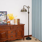 Tiffany Floor Lamp Vintage Standing Lamp Red Tulip Style Stained Glass Floor Light Rustic Corner Gooseneck Floor Lamp with Adjustable Angle for Home Decor Living Room Bedroom 12X12X63 Inches