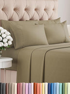 Queen Sheets Set 6 Piece - Bed Sheets Queen Size - Soft Hotel Luxury Bedding - Cooling, Comfy & Breathable - 1 Flat & 1 Fitted & 4 Pillowcases with Deep Pockets - Wrinkle Resistant & Fade Free - Khaki