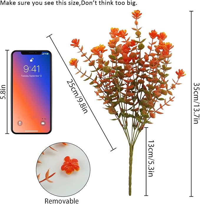 Uieke 6 Bundles Artificial Fall Flowers UV Resistant No Fade Fake Outdoor Plants Faux Plastic Plant Greenery for Outside Garden Porch Sidewalk Trim Window Box Décor Autumn Orange
