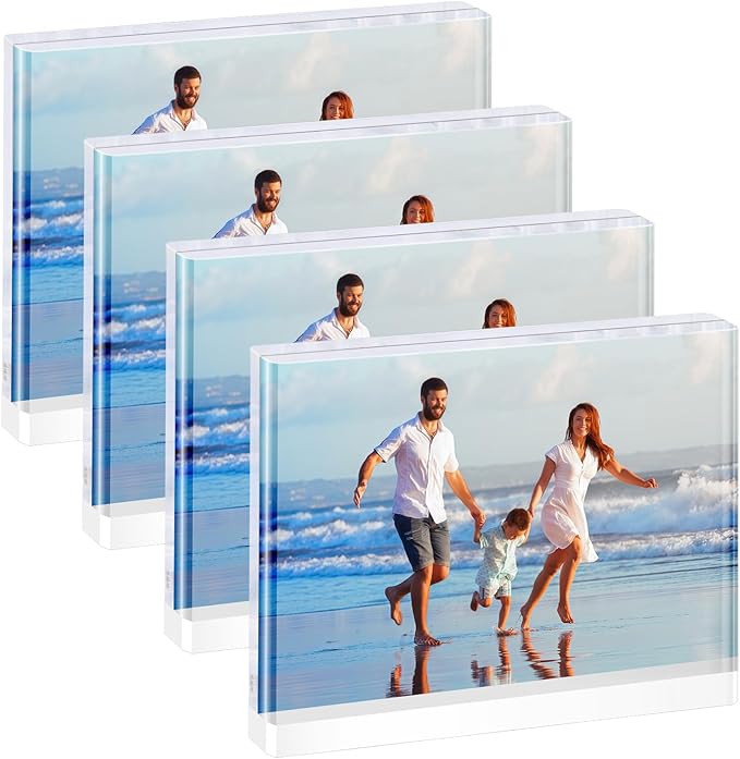 4-Pack 4x6 Acrylic Frame – Concealed Magnetic Free-Standing Horizontal Display, Clear Frameless Acrylic Frames for Pictures, Artworks, Postcards or Photo Prints on Desk, Shelves, and Office Decor