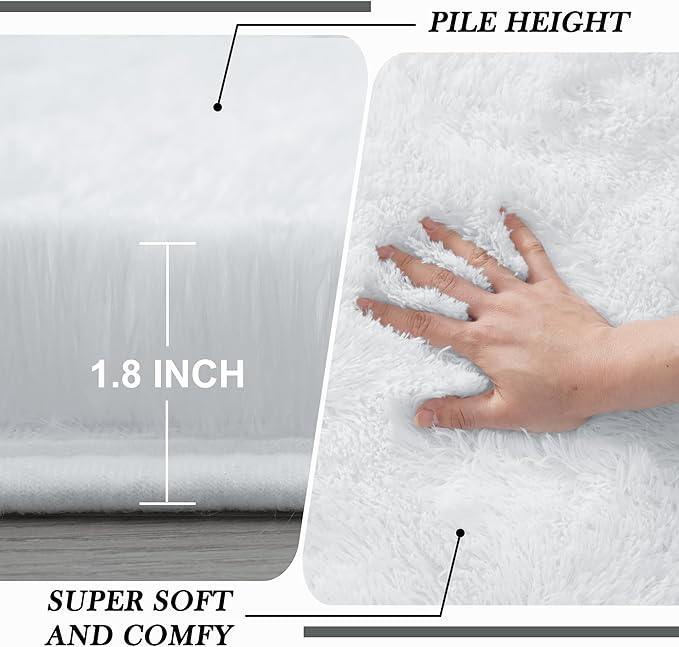 Fluffy Area Rug Living Room: White Shag Rug 6x9 Plush Rugs for Living Room - Large Fuzzy Soft Carpet (White 6x9 Feet)
