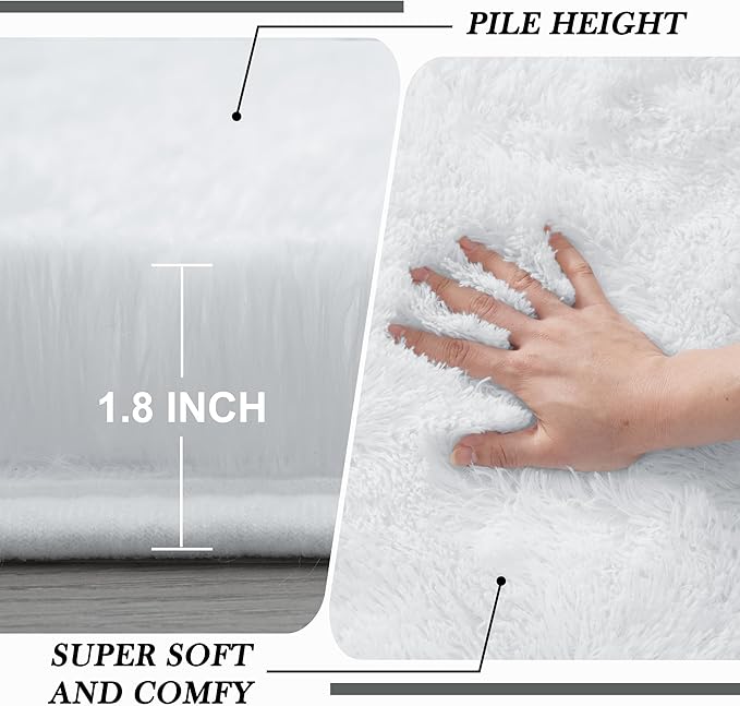 White Fluffy Area Rug Bedroom: Shag Rugs for Bedroom -White Area Rug 5x7 Plush Fuzzy Carpet for Living Room