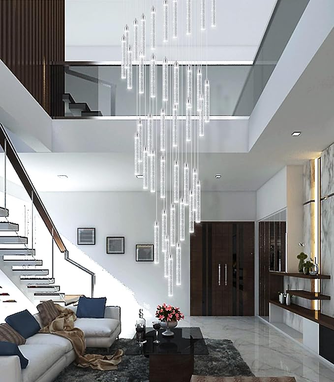 40 Lights Modern LED Crystal Chandeliers for Staircase 236'' Long High Ceiling Chandelier Dimmable Spiral Crystal Chandelier Hanging Light Fixture for Entryway Staircase Foyer Hallway
