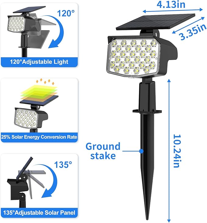 WELALO Solar Spot Lights Outdoor, [2 Pack/3 Modes] Solar Landscape Spotlights, Adjustable Solar Powered Security Lights, IP65 Waterproof Wall Lights for Walkway, Yard, Garden, Driveway (Cool White)