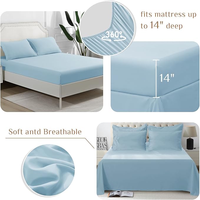 JOLLYVOGUE Queen Comforter Set, Ultra-Soft Bed in a Bag Queen Size 7 Pieces, Oeko-TEX Certified Bedding Set with Down Alternative Comforter, Sheets, Pillowcases & Shams, Lake Blue