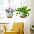 10 inch Self Watering Hanging Planters for Indoor Plants, 2 Pack Hanging Baskets for Outdoor Plants, Hanging Flower Pots with Drainage Holes & 2 Kinds of Plant Hangers for Home Decor, Green