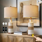 BOBOMOMO 24.5" USB A+C 3-Way Dimmable Touch Control Boho Table Lamp Set of 2 for Living Room Nightstand Beside Lamps for Bedroom(Include Two Bulbs)
