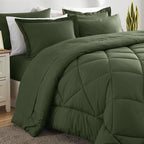 CozyLux Queen Comforter Set Olive Green - Bed in a Bag Queen Size 7 Pieces, Luxury Soft Bed Set for All Seasons, Bedding Set with Down Alternative Comforter, Sheets, Pillowcases & Shams