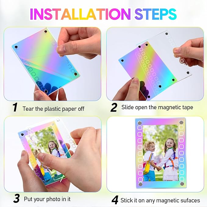 48 Pcs Laser Mini Film Photo Frames 2x3 Inch Acrylic Fridge Magnetic Frame Bulk, Magnetic Picture Frames for Refrigerator Photo Postcard Office Home Decor