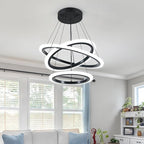 O'NEELDY Modern 3 Ring LED 52W Black Pendant Light with Irregular Ring Lights Adjustable Hanging Lamp for Dining Room Bedroom Kitchen Island Cafe