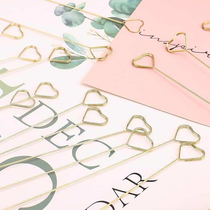 Picture Holders for Centerpieces,40Pcs Gift Card Holder Picks,Metal Photo Holders for Centerpieces,Sticks for Flower Bouquet Wedding Party Birthday (Heart Shaped)