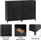 5 Drawer Double Dresser for Bedroom, Modern Wide Chest of Drawers with Fluted Panel Design,Wood Storage Dressers Chest of Drawers for Bedroom Living Room Hallway Closet,Black,2 Sets