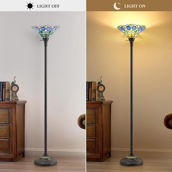 Luvkczc Tiffany Torchiere Floor Lamp - 70" Victorian Stained Glass Lamp Antique Tiffany Style Standing Light for Home,Office,Hotel Decor