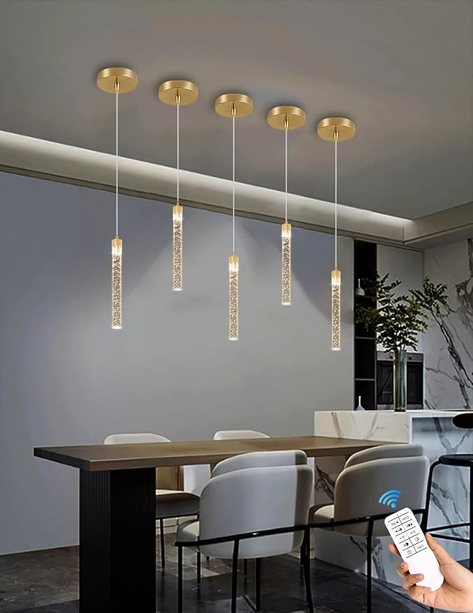 Mini Chandelier Modern LED Gold Pendant Lights for Kitchen Island Small Crystal Hanging Light Dimmable 2700k-6000k