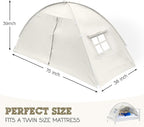 Beige Twin Bed Tent for Kids Indoor Fort - Magical Dream Tents for Boys Pop Up Toddler Bed Canopy for Girls Bunk Bed Tent for Top Bunk - Sensory Sleep Pod for Kids Educational