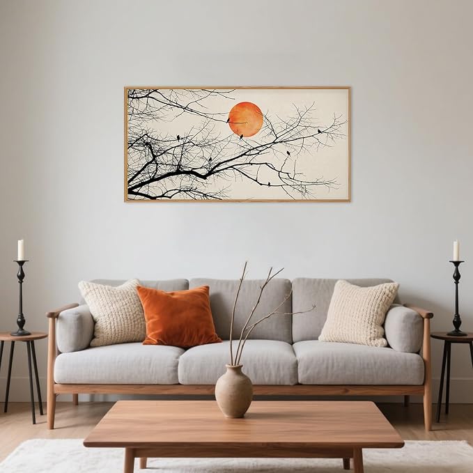 Celestdeco Large Vintage Tree Branch Framed Canvas Wall Art Set, Retro Tree Drawing Wall Decor, Nature Botanical Wall Painting, Neutral Landscape Art Print for Living Room, Bedroom, Office - 20"X40"x1
