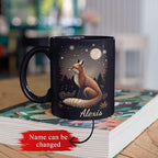 Animal Lover Mug with Custom Name, Nature Inspired Coffee Mug 11oz or 15oz, Personalized Cute Fox Ceramic Cup, Unique Animal Art Black Coffee Cup, Gifts for Friends, Family