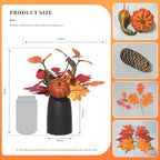 Autumn Artificial Potted Plant Decorations, Maple Leaves, Pinecones, Pumpkins with Black Ceramic Vase for Home,Thankgiving Table Decoration