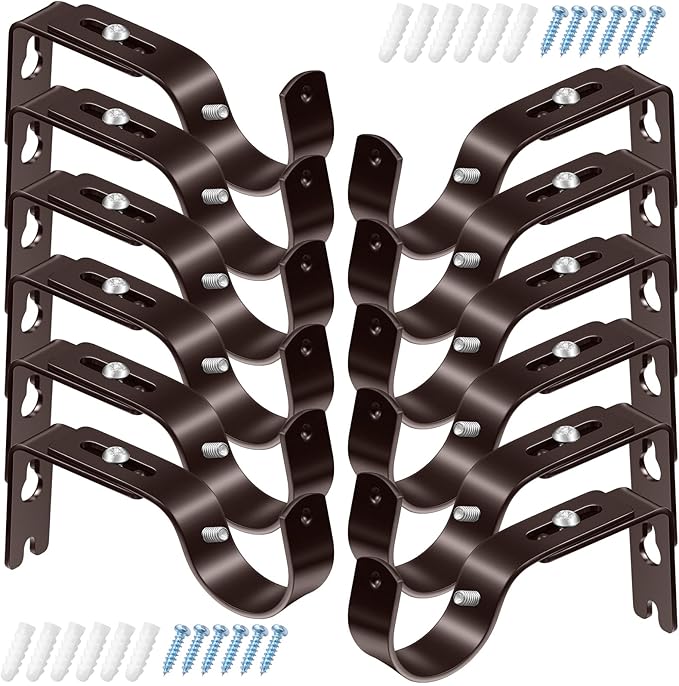 Frienda 12 Pcs Curtain Rod Brackets Adjustable Holder Wall for 1 Inch Diameter Curtain Rod General Bracket Hooks with Screws (Antique Bronze)