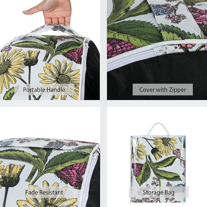 FUNHOME Inflatable Outdoor Ottoman with Air Pump,20"x9" Portable Patio Pouf,Water Resistant,Fade-Resistant,Round Blow Up Footrest Stools for Home Garden Camping Travel(Butterfly Flower)